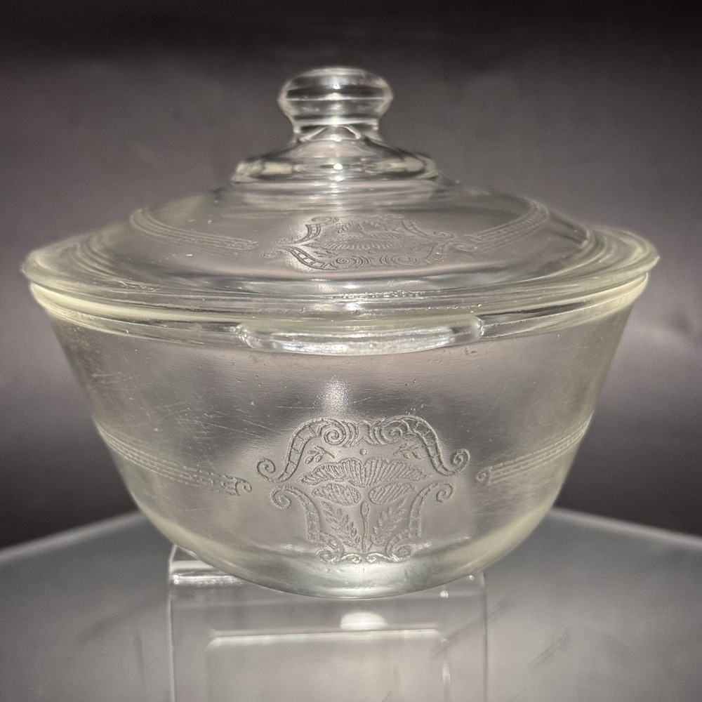 Vintage Glasbake 1Qt Clear Etched‎ Glass Oval Poppy Casserole Dish W Lid